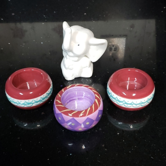 Other - 3 Mini Ceramic Tealight Holders & Ceramic Elephant
